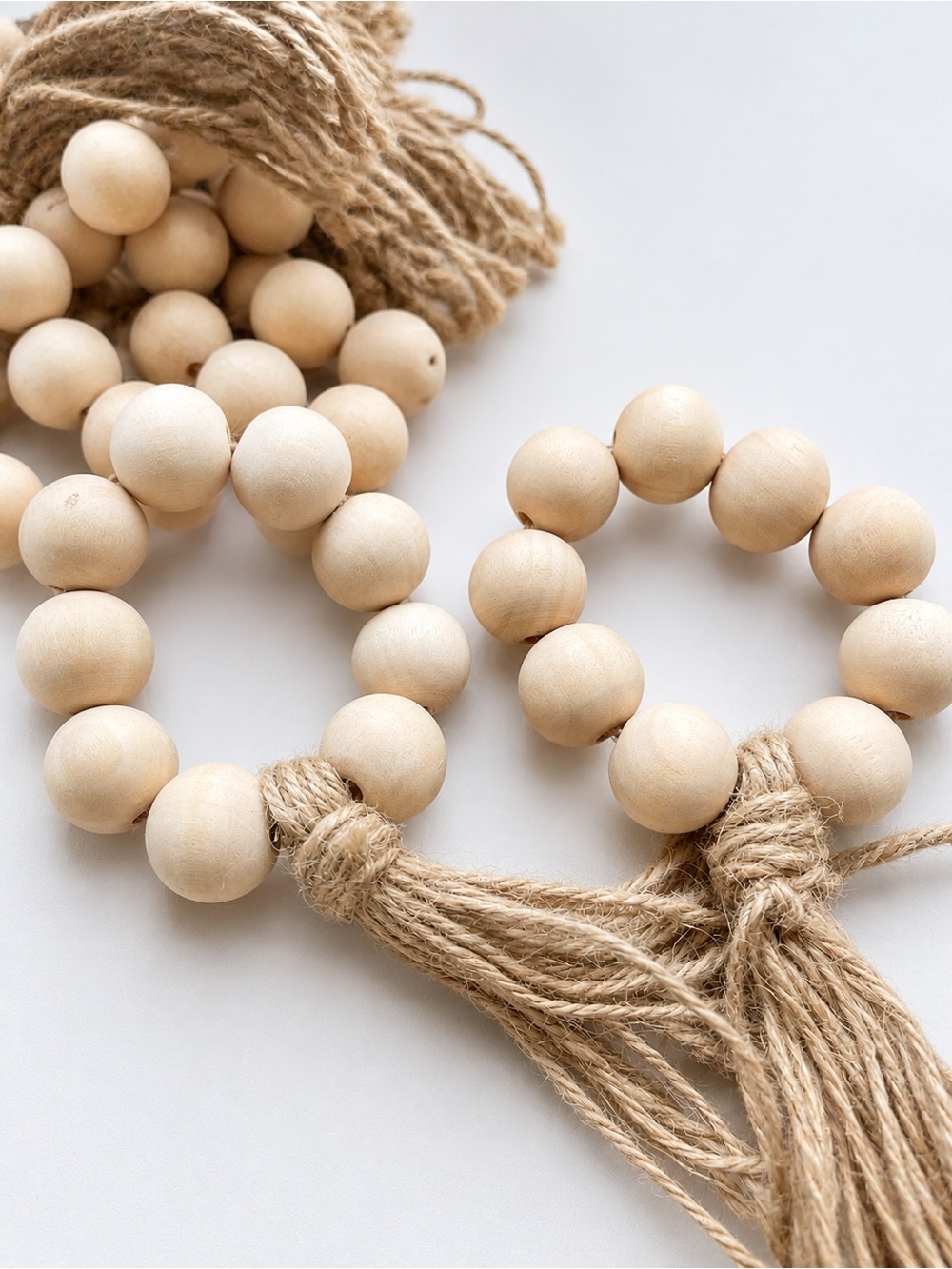Natural Wood Bead Napkin Rings with Twine Tassel - Neutral (4)
